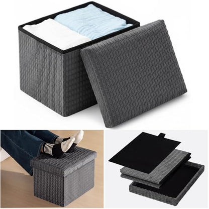 Thyle Storage Ottoman with Lid, Foldable Foot Rest Stool with Hidden Storage, Corduroy Ottoman for Living Room Bedroom Dorm Under Desk, 16x12x12 Inch(Grey)