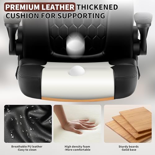 Leather Office Chair Swivel Lumbar Support for Short People Black | Executive Office Chair PU,Leather Office Chair with Wheels,360° Swivel Rolling Chair with Padded Arm,Ergonomic Computer Chair - color: Black