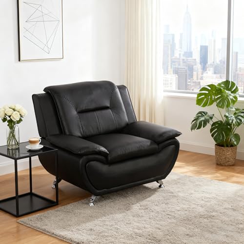 Leather Sofa Chair,Oversized 46" Accent Chair Couch for Living Room,Modern Leather Couch with Metal Legs,Small Sofa for Small Space/Apartment/RV Car/Lounge/Dorm(Black) - color: Black