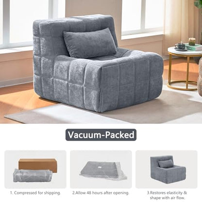 Small Couches for Living Room,Boneless Small Sectional Foam Couch with Cushion,Comfy Floor Modular Lounge Sofa for Modern Living Room,Bedroom,Small Space,Grey,Single - size: Single