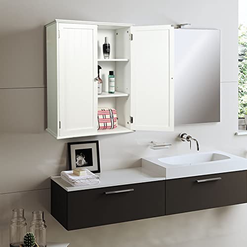 Wall Mount Bathroom Storage Cabinet, Large White Bathroom Cabinet with Doors and Adjustable Shelves, Wall Cabinet for Bathroom Above Toilet, Medicine Cabinet Wall Mounted, Wood