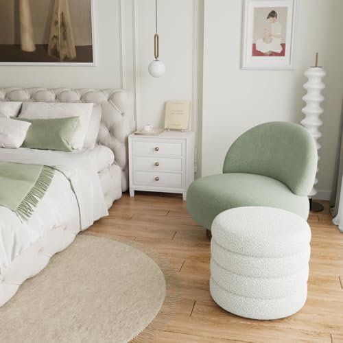 allamazing Storage Ottoman, Round Ottoman with Storage, Vanity Stool Foot Rest with Removable Lid, Round Boucle Upholstered for Living Room Pouf Footstool - color: Off White