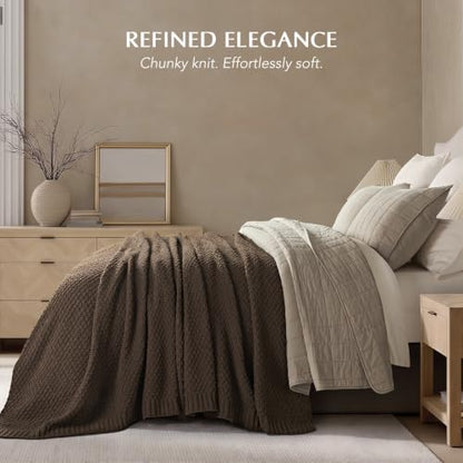 EVERGRACEHOME Chunky Chenille Knit Throw Blanket, 108x92, Cocoa Brown | Sculpted Moss Stitch, Chic Modern Farmhouse, All-Season Warmth, OEKO-TEX® Certified, Oversized King for Couch, Bed, Sofa - color: Cocoa Brown, size: 108" X 92"