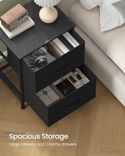 SONGMICS BELLAH Collection - Night Stand with 2 Drawers, Bedside Table, Side End Table, Nightstand for Bedroom, Modern, Ink Black and Ebony Black ULGS312B01S - color: Ink Black + Ebony Black, size: 1 Pack