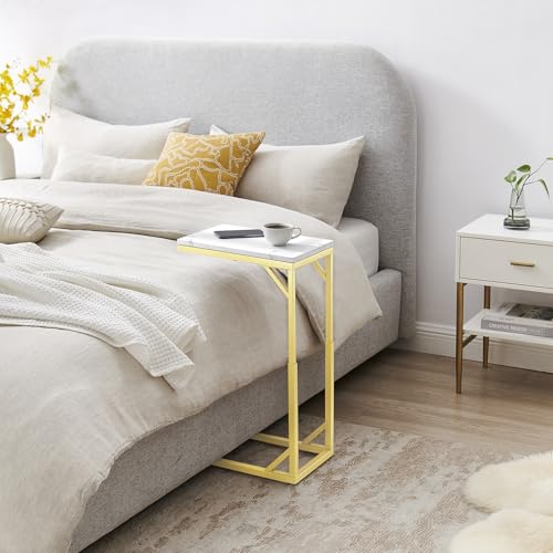 C-Shaped End Table, Small Sofa Table with Metal Frame, Adjustable Height Side Table for Couch, Living Room, Bedroom, Bedside (Gold, Small) - color: Gold, size: Small