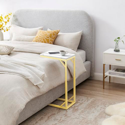 C-Shaped End Table, Small Sofa Table with Metal Frame, Adjustable Height Side Table for Couch, Living Room, Bedroom, Bedside (Gold, Small) - color: Gold, size: Small