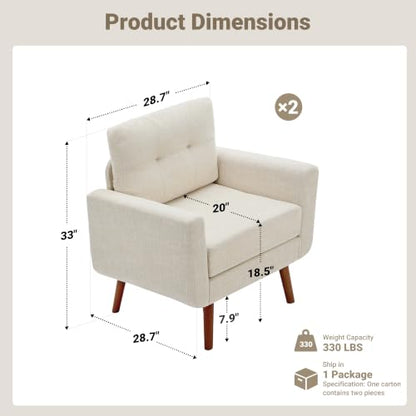 Tbfit Linen Fabric Single Sofa, Accent Chair, Mid Century Modern Armchair for Living Room, Bedroom Button Tufted Upholstered Comfy Reading Sofas, Beige - color: Beige, size: Single*2