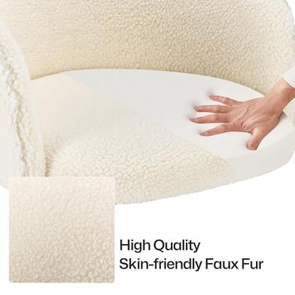Faux Fur Makeup Vanity Chair,Home Office Desk Chair with Wheels, Blue | Fluffy Swivel Modern Armchair Upholstered Fuzzy Height Adjustable for Teens Women Girls Elegant for Living Room Bedroom - color: Round White+golden Base