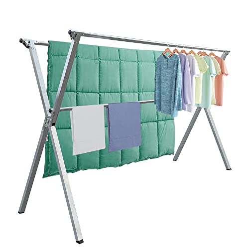 Drying Racks Clothing for Outdoor with 20 Windproof Hooks | Stainless steel Sturdy Lightweight Frame Foldable Portable Design for Indoor and Outdoor Sun Drying of Garments 81.55In - size: 81.55 inches