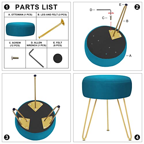 GERANT Multifunctional Vanity Stool - Velvet Footrest Stool-Upholstered Chair Stool -Ottoman Round Modern Dressing Chair - Side Coffee Table Seat with Golden Metal Leg for Living Room (Peacock Blue) - color: Peacock Blue