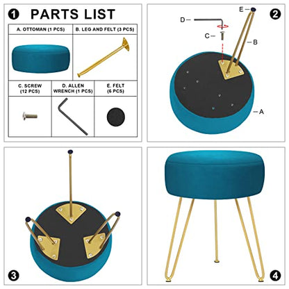 GERANT Multifunctional Vanity Stool - Velvet Footrest Stool-Upholstered Chair Stool -Ottoman Round Modern Dressing Chair - Side Coffee Table Seat with Golden Metal Leg for Living Room (Peacock Blue) - color: Peacock Blue