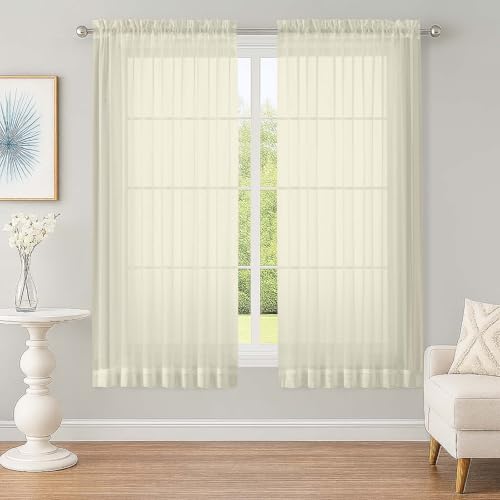 Sheer Cream Curtains, Sheer Curtains 63 inch Length 2 Panels Set, Rod Pocket Voile Fimly Sheer Drapes for Living Room Bedroom, 2pcs, Cream, Each 59" W x 63" L - color: Cream, size: 59"W x 63"L (Pack of 2)
