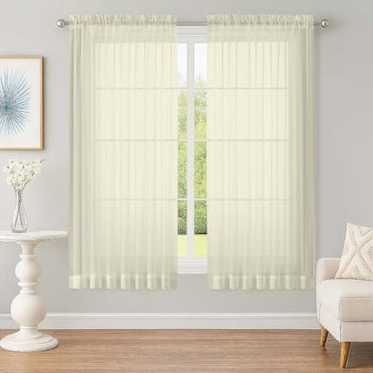 Sheer Cream Curtains, Sheer Curtains 63 inch Length 2 Panels Set, Rod Pocket Voile Fimly Sheer Drapes for Living Room Bedroom, 2pcs, Cream, Each 59" W x 63" L - color: Cream, size: 59"W x 63"L (Pack of 2)