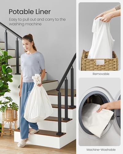 SONGMICS Laundry Hamper with Lid, 42.3 Gallons (160 L), Rolling Laundry Basket with Wheels, 3-Section Synthetic Rattan, Removable Liner, Bedroom, 29.9 x 13 x 26 Inches, Natural ULCB365N01 - color: Natural, size: 160 L