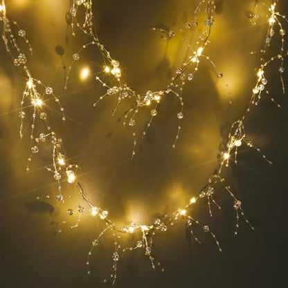 Iridescent Bead String with Fairy Lights Battery Operated 3.28ft/pcs, 2 PCS | 3-8mm Artificial Crystal Beads Chain and Short LED String Lights Mixed, DIY Crafts Wedding Party Garland Centerpiece - color: Iridescent Bead- Lights, size: 3.28ft per/2pcs tota