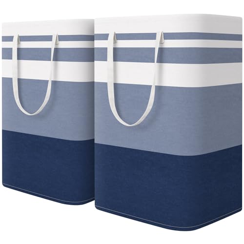 HomeHacks 2 Pack Large Laundry Baskets, Laundry Hampers Bags (Blue 75Lx2) | Waterproof, Freestanding, Collapsible Clothes Hamper with Reinforced Handles in Laundry Room, Dorm, Bathroom, Bedroom - color: Blue, size: 75L