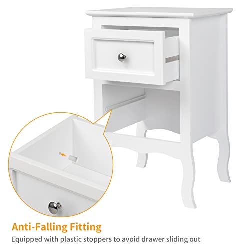 Bonnlo White Nightstand Set of 2, Nightstands with 2 Drawers, Bed Side Table/Night Stand, Small Nightstand for Bedroom, Small Spaces, College Dorm, Kids’ Room, Living Room, Wood, 16W x 12D x 24H - color: White