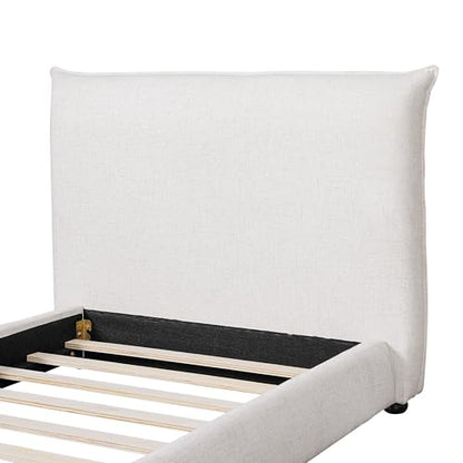 DNYN Upholstered Platform Bed Frame with Thick Pillow-Back Headboard | Linen Fabric Bed| Low-profile Design| No Box Spring Needed| Wooden Slats Support| Easy Assemble| Twin Size - size: Twin