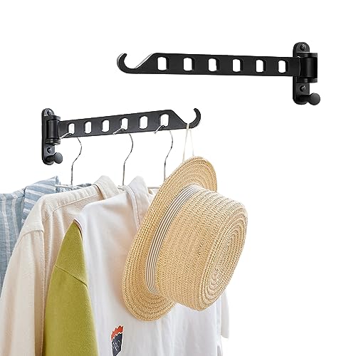 JOOM Laundry Drying Rack Wall Mounted Clothes Drying Rack Clothes Hanger Black - color: Black, size: two pack