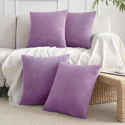 JELLYMONI Gradation Velvet Throw Pillow Covers Set of 4, Lavender, 16 x 16 Inch - color: Lavender, size: 16" x 16" (Pack of 4)