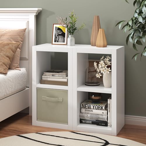 furtble 2-Pack Bookshelf Storage, 2 Cube Storage Organizer, Modern Wood Open Bookcase, Multifunctional Display Shelf for Living Room, Bedroom, Home Office, White - color: White, size: 2 cube