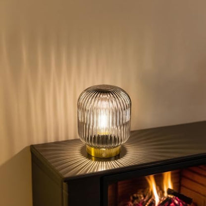 MJ PREMIER Rechargeable Table Lamp, Cordless Lamp with Memory Function,Gray | Small Glass LED Lamp with Dimmable Brightness, Decorative Touch Lamps for Bedroom Living Room