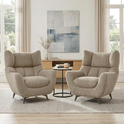 34.6" Oversized Accent Chair with WingBack, Teddy Boucle Camel | High Back, Wide Armrests, Metal Legs, Cozy Deep Seat Armchair , Reading Chair for Living Room, Bedroom, Apartment, Office - color: Camel, size: Set of 1
