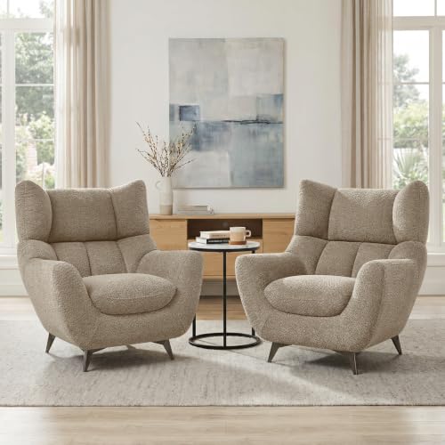 34.6" Oversized Accent Chairs with WingBack, Set of 2, Teddy Camel | High Back, Wide Armrests, Metal Legs, Cozy Deep Seat Armchair , Reading Chair for Living Room, Bedroom, Apartment, Office - color: Camel, size: Set of 2