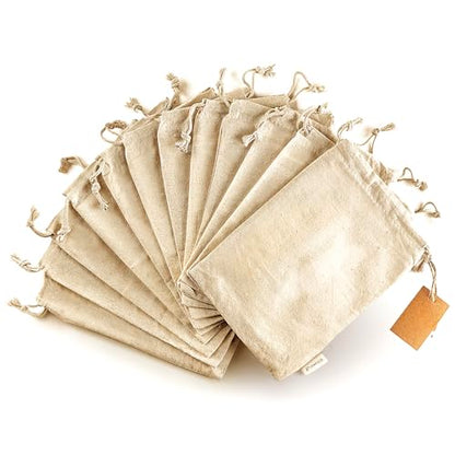 Organic Cotton Reusable Produce Bags - Small 5x7 (12 Pack) - Biodegradable Eco-Friendly Bulk Bin Sacks for Food - Cloth Bags with Drawstrings - Linen Pouch for Fruit, Vegetable Storage - size: Small 5x7" (12 Pack)