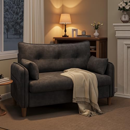 50" Mini Loveseat Couch for Small Space | Tufted Love Seat Couches for Bedroom and Apartment | Small Sofa Dark Grey - color: Dark Grey