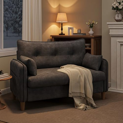 50" Mini Loveseat Couch for Small Space | Tufted Love Seat Couches for Bedroom and Apartment | Small Sofa Dark Grey - color: Dark Grey