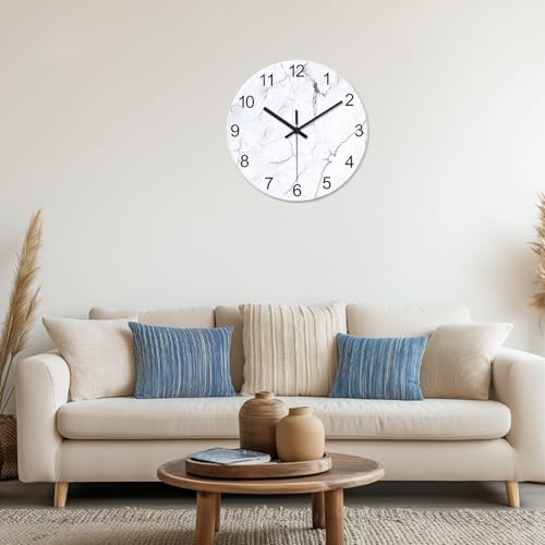 White Marble Glass Wall Clocks Battery Operated 12 Inch | Abstract Decorative Analog Wall Clocks for Living Room Bedroom Office Kitchen Silent Wall Clock Modern - color: White1, size: 12 Inch