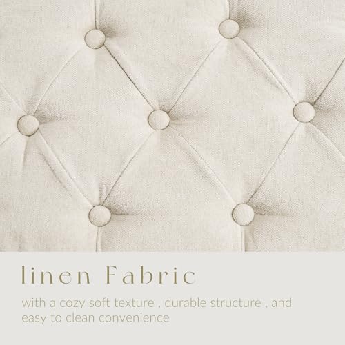SUNWAVE Storage Ottoman Bench, Linen Fabric Ottoman with Storage | Button Tufted, Safety Hinge Lid, Large Ottoman for Bedroom, Living Room & Entryway