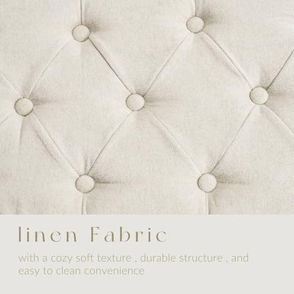 SUNWAVE Storage Ottoman Bench, Linen Fabric Ottoman with Storage | Button Tufted, Safety Hinge Lid, Large Ottoman for Bedroom, Living Room & Entryway