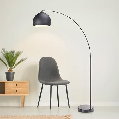 Teamson Home Arquer 66.93" Arc Floor Lamp for Living Rooms, Home Offices, Dining Rooms, Bedrooms with Faux Black Marble Base and Black Bell Shade - color: Black