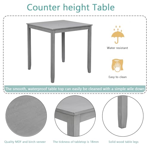 Knocbel Classic Counter Height 2-Person Dining Table for Small Space, Wooden Apartment Condo Pub Bistro Kitchen Dining Furniture (Gray Square 36" H) - color: Gray Square 36"h