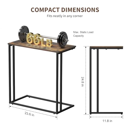 C-Shaped Side Table, Modern End Table with Metal Frame, Space Saving Design for Living Room，Large Surface Couch Table for Bedroom, and Home Office，24 x 12 x 24 inches (Brown)
