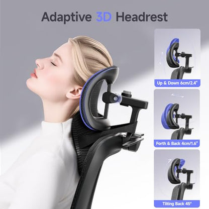 Ergonomic Office Chair with 3D Headrest, Computer Chair with Adjustable Backrest & 3D Armrest, Gaming Chair with Adaptive Lumbar Support, Mesh Backrest & Cushion, Black - color: Black, style: Eco
