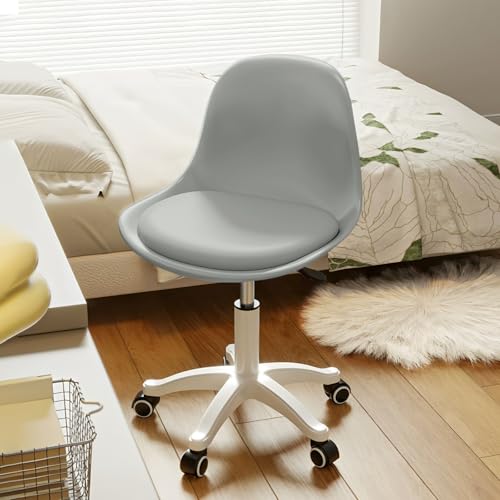 Small Desk Chair Cute, Swivel Armless Task Chair with Soft Padded Cushion, Height Adjustable Home Office Desk Chair with Back for Adult, Study Room, Office - color: Grey, size: M-Set of 1
