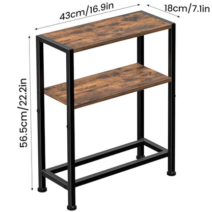 Narrow Side Table for Small Space, 2-Tier Small End Table with Shelf Holder, Slim Nightstand, Skinny Snack Couch Table in Living Room, Bedroom, Study, Kitchen and Balcony (Rustic Brown &Black) - color: Rustic Brown