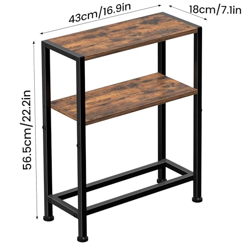 Narrow Side Table Set of 2 for Small Space, 2-Tier Small End Table with Shelf Holder, Slim Nightstand, Skinny Snack Couch Table in Living Room, Bedroom, Study, Kitchen and Balcony (Rustic Brown) - color: Rustic Brown