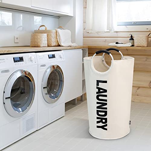 DOKEHOM 90L Large Laundry Basket Bag, Collapsible Tall Hamper, Beige | Freestanding tall washing bin & foldable laundry bag. High-capacity clothes storage basket with durable sturdy handles - color: Beige, size: 90L