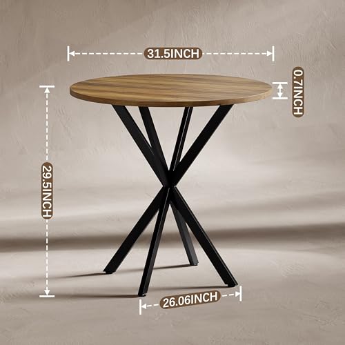 Unovivy 31.5" Small Round Dining Table for 2-4 Light Brown Dinner Table | Space Saving Circle Small Kitchen Table, Industrial Mid Century Modern Dining Room Desk for Kitchen, Apartment - color: Light Brown, style: Round