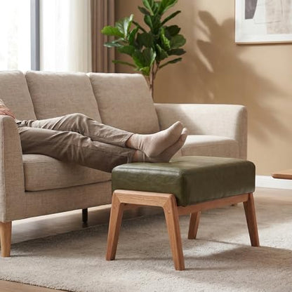 Modern Ottoman Foot Stool, Faux Leather Accent Sofa Footrest with Walnut Rubber Wood Frame, Ottoman Bench for Living Room Entryway Bedroom Sofa Seat, Hunter Green - color: Hunter Green