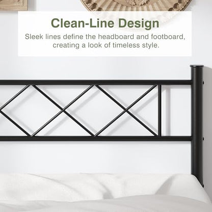 VECELO Twin Size Bed Frame with Headboard, Heavy Duty Bedframe with Strong Metal Slats, No Box Spring Needed & Easy Assembly, Matte Black - color: Matte Black, size: Twin