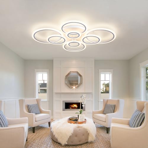Shine LUEST Modern LED Ceiling Light, Dimmable LED Chandelier Flush Mount Ceiling Lights, Remote Control Acrylic Ring Ceiling Lamp Fixture for Living Room Dining Room Bedroom (White, 8 Rings) - color: White, 8 Rings