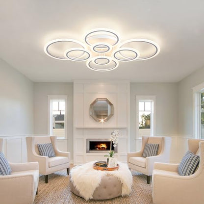 Shine LUEST Modern LED Ceiling Light, Dimmable LED Chandelier Flush Mount Ceiling Lights, Remote Control Acrylic Ring Ceiling Lamp Fixture for Living Room Dining Room Bedroom (White, 8 Rings) - color: White, 8 Rings