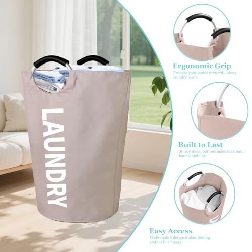 WOOHA 125L Large laundry basket,Collapsible laundry hamper, Tall Clothes Baskets Folding Washing Bin Foldable Fabric Hamper Bags for Bedroom, Closet,Bathroom,College,laundry bag,khaki - color: khaki, size: 125L-XXXL