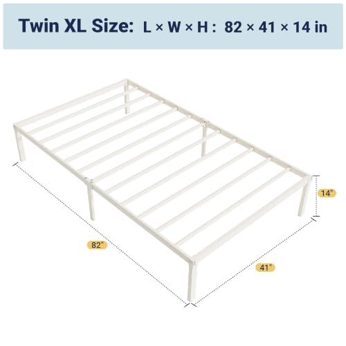 Allewie Twin XL Bed Frame, 14 inch Metal Platform Beds with Storage Space, No Box Spring Needed and Easy Assembly, Beige - color: Beige, size: Twin XL