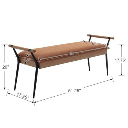 DUOMAY Modern PU Ottoman Bench with Arms & Metal Legs, Brown | Mid Century Rectangle Bench Footstool Dining Bench Entryway Shoe Bench For Bedroom Living Room - color: Brown
